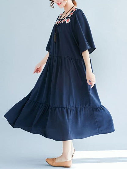 2019 Summer New Loose Embroidery Falbala Dress