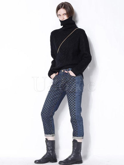 Loose High-neck Cashmere Solid Couple Sweater