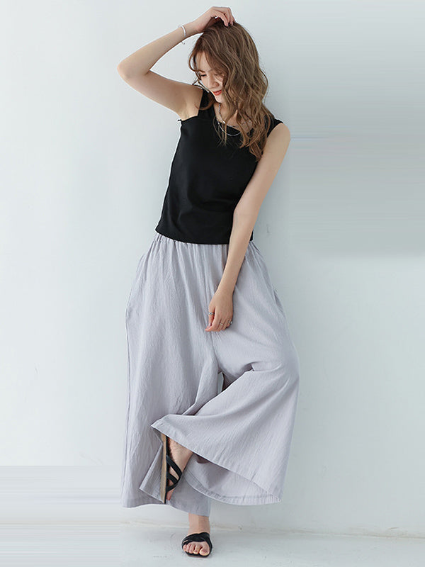 Casual 11 Colors  Solid Column Wide Leg Capri-Pants