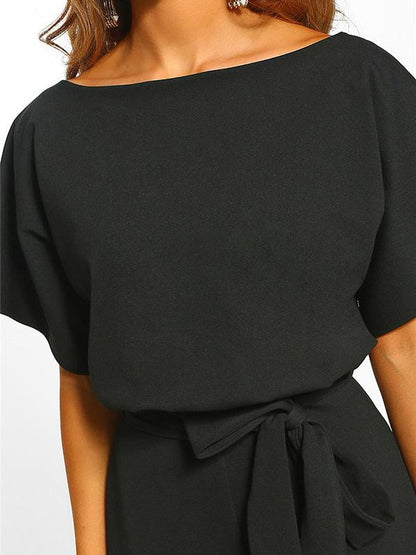 Round Neck Solid Color Jumpsuits