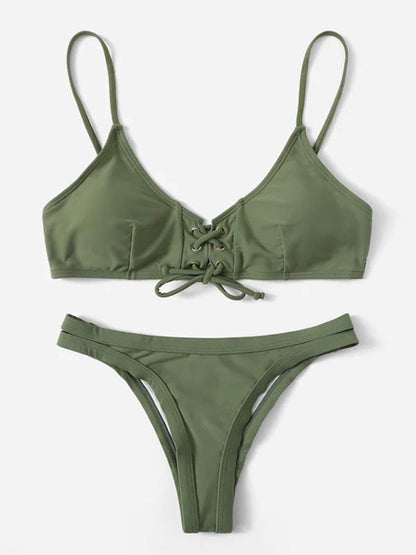 Knot Front Plain Bikinis Swimwear