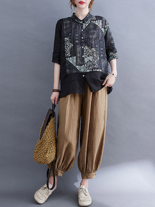 Original Asymmetric Split-Joint Short Sleeves Lapel Blouse Tops