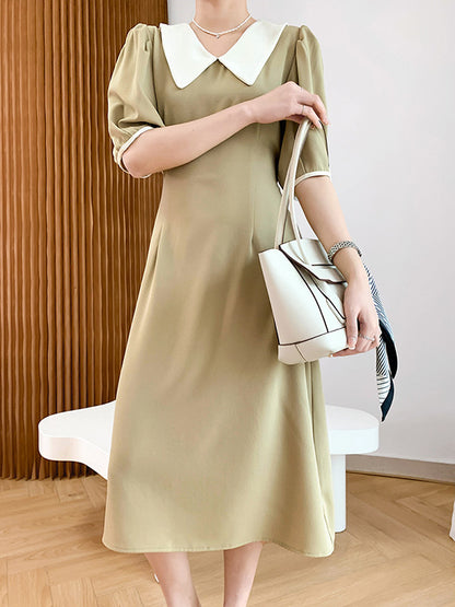 Urban Solid Color Bandage A-Line Lapel Short Sleeves Midi Dress