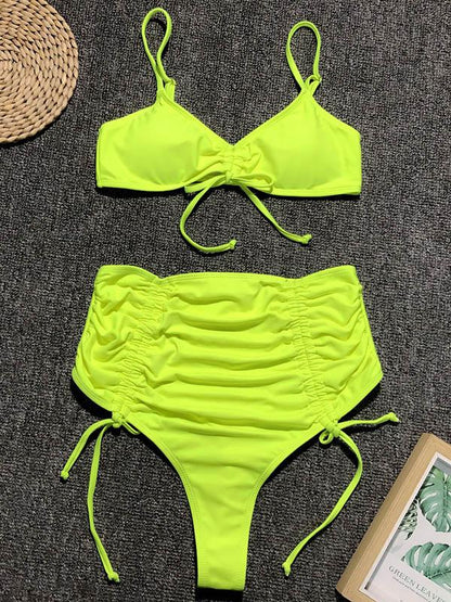 Solid Lace-Up Empire Bikini Swimsuit