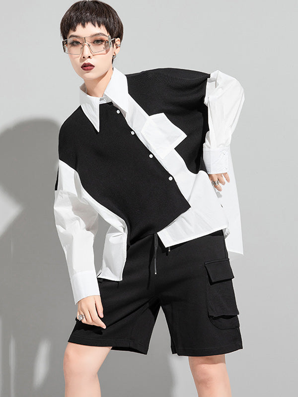 Stylish Asymmetric Split-Joint High-Low Irregular Clipping Split-Back Blouse