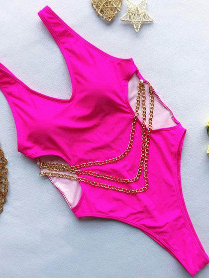Plain Link Chain One-Piece Swimsuit