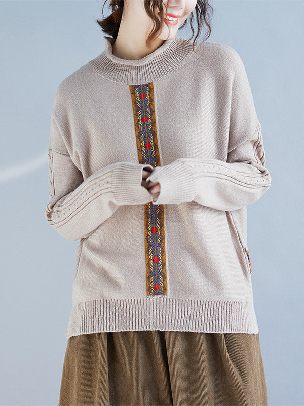 Casual Split-Side High-Neck Long Sleeves Sweater Tops