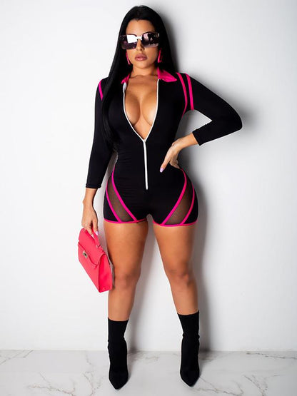 Mesh See-through Zipper Jumpsuits
