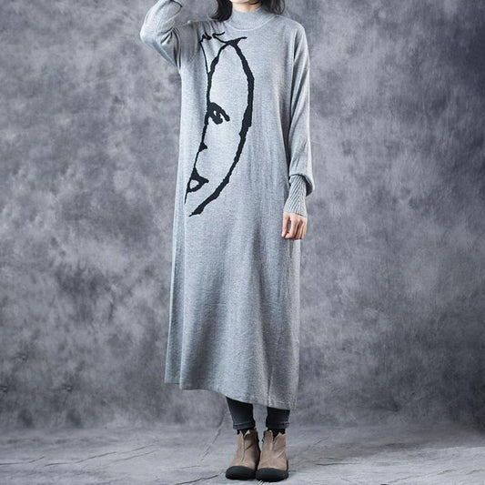 Buykud Half Turtleneck Printed Elegant Sweater Dress