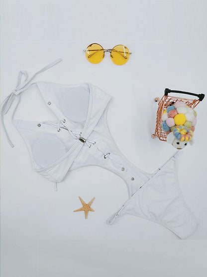 Hollow Lattice Plunging Sexy One Piece Swimsuit