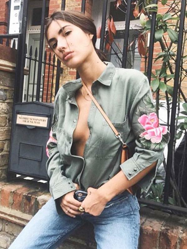 Long Sleeve Army Green Blouses&Shirts Top