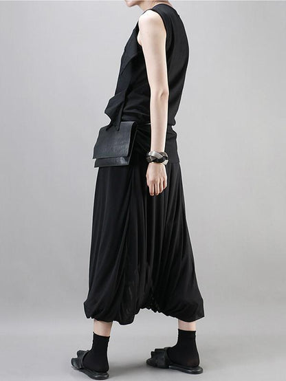 Black Loose Ruffled Harem Pants