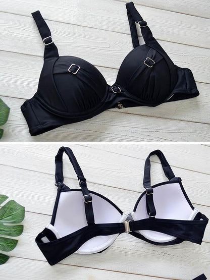 Solid Color Underwired Bikini Swimsuit