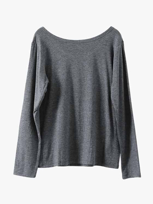 Casual Solid Color Long Sleeves Round-Neck T-Shirt Tops