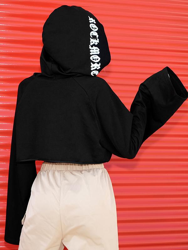 Fashion Letters Printed Flared Sleeves Short Hoodies&Sweatshirt Tops