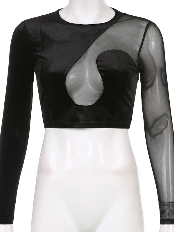 Mesh Split-Joint Long Sleeves Tees