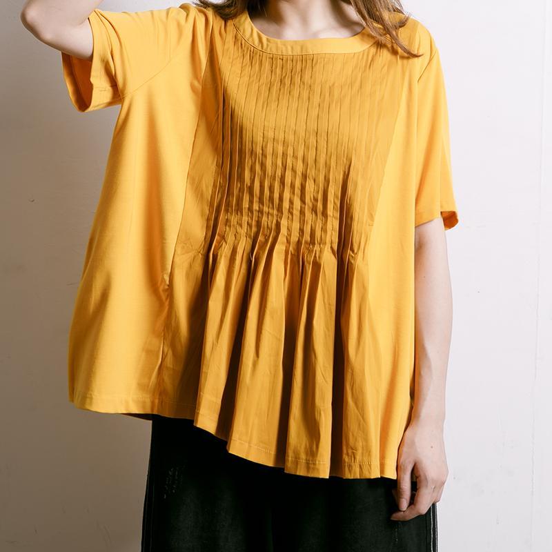 Comfortable Solid Color Pleated Summer T-Shirt