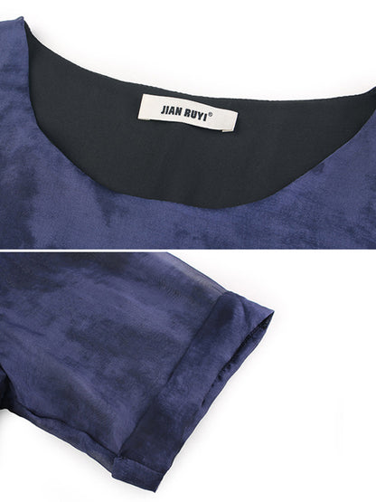 Artistic Retro Mulberry Silk Loose Printed Round-Neck Half Sleeves T-Shirt Tops