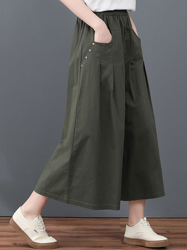 Casual Solid Color Column Wide Leg Culotte