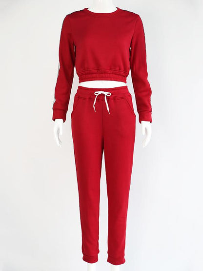 Letter Printed Drawstring Sweatershirt And Pants Sport Suits