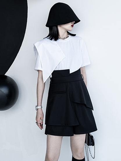 Urban Asymmetric Split-Front Solid Color Short Sleeves T-Shirt Top