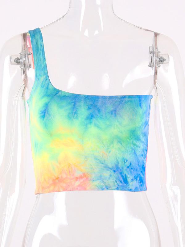One-shoulder Tie-dyed Sports Tank