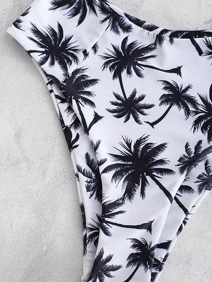 High Cut Coconut Tree High Waist Bikinis Swimwear