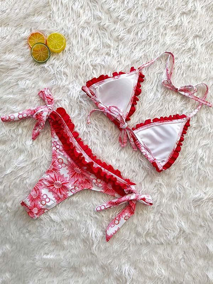 Lace Bandage Printed Sexy Bikinis Swimwear