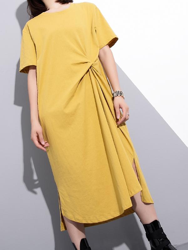 Split-side Solid Loose Cropped T-shirt Midi Dresses