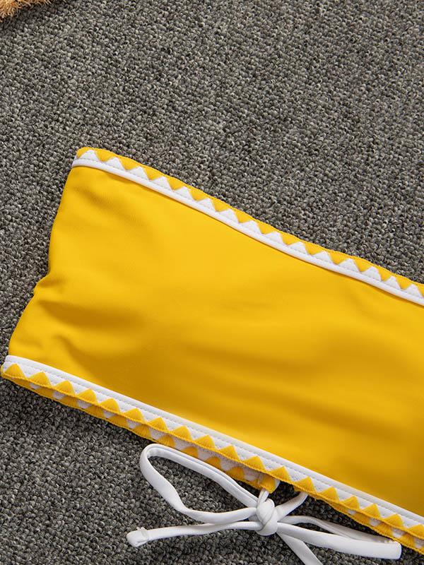 Solid Color Strapless Split Bikini Swimsuit