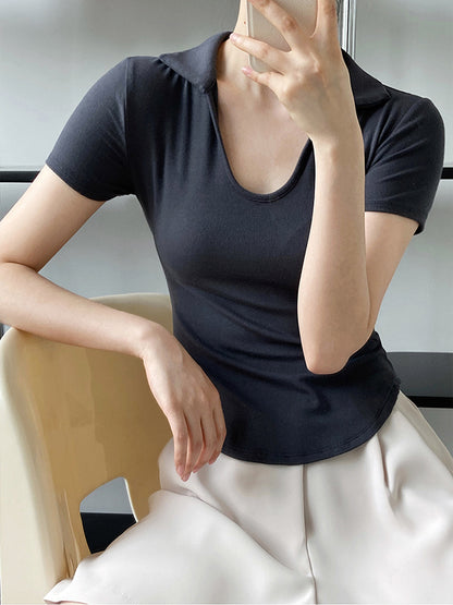 Simple Casual Solid Color U-Neck T-Shirt Top