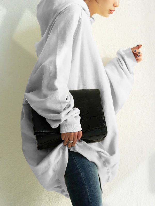 Simple Casual Solid Color Split-Joint Batwing Sleeves Hoodies