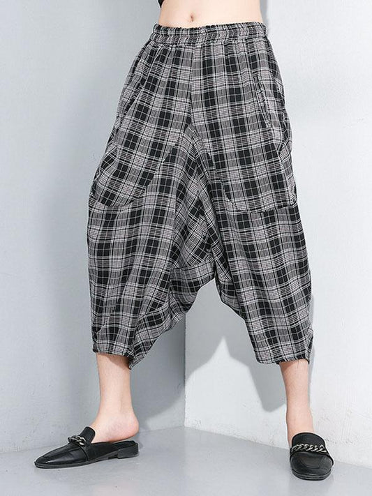 Casual Plaid Elastic Waist Harem Pants