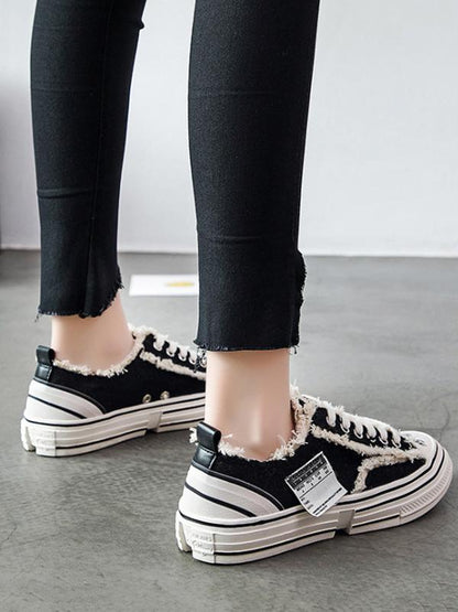 Flat Heels Lace Up Canvas Sneakers