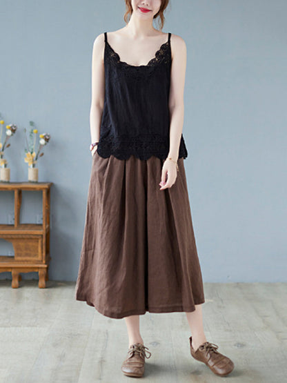 Original Solid Sleeveless Lace&Hollow V-Neck Vest