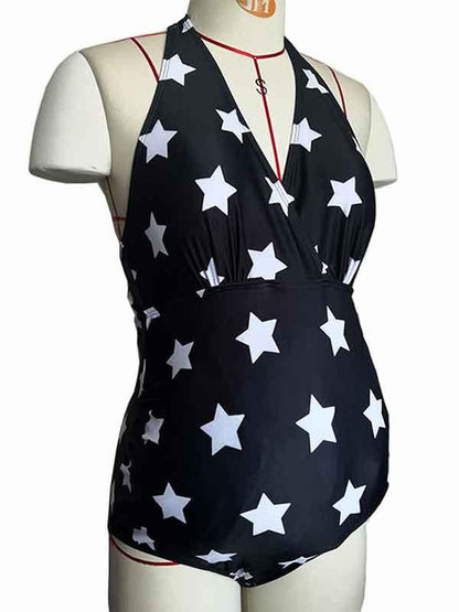 Maternity Halter Strapped Print One Piece Swimsuit