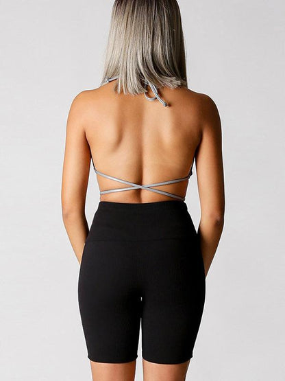 Sexy Sports Backless Split-joint Tee&Shorts Suits