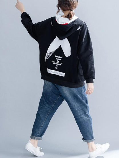 Loose Letter Printed Hooded Sweatshirt