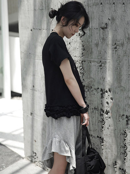Original Solid Color Falbala Asymmetric Irregularity Shorts