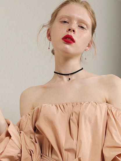 Gold Color Star Black Choker  Neclace