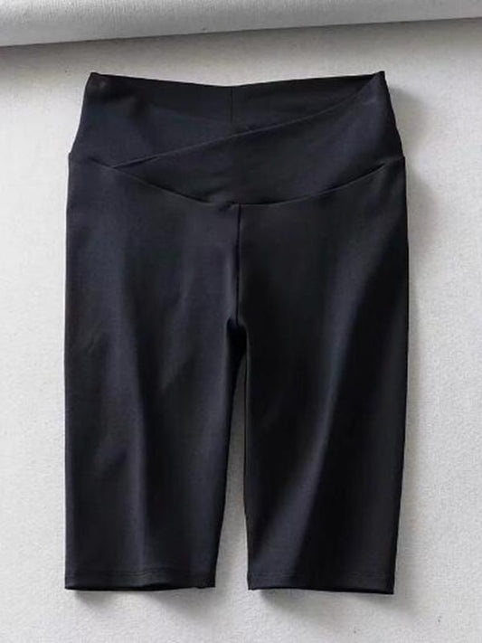 Solid Elastic High Waist Shorts