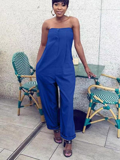 Pretty Solid Color Off Shoulder Long Jumpsuits