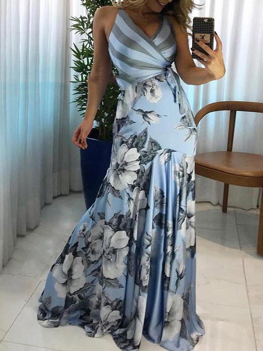 Printed V-neck Maxi Dresses