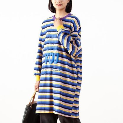 Casual Print Stripe O-neck Loose Top