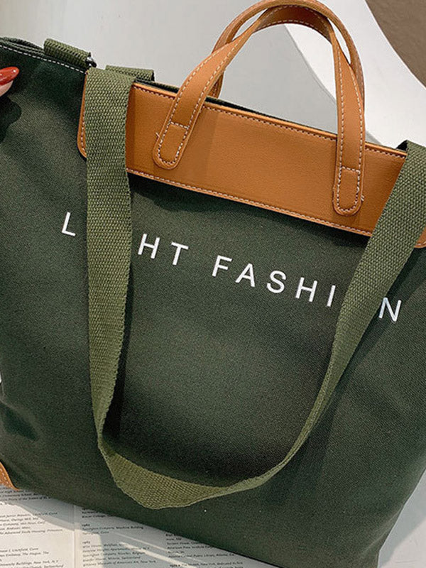 Casual Contrast Color Canvas Tote Bag