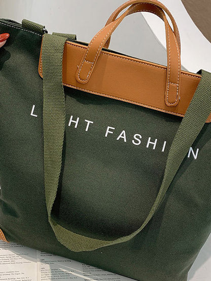 Casual Contrast Color Canvas Tote Bag