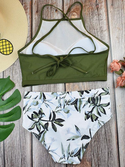 High Waisted Leaf Print Tankini Swimsuit