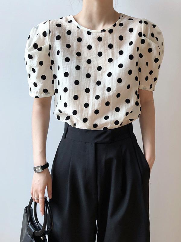 Original Polka-Dot Bishop Sleeve T-Shirts Tops