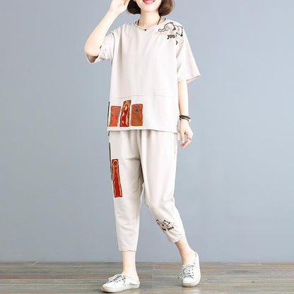 Cartoon Patchwork And Embroidery Two Piece Set