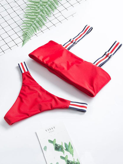 Striped Strap Bandeau Bikini Set
